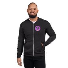 Load image into Gallery viewer, Pod Therapy Zip Hoodie PRINT ON BACK - Purple Logo
